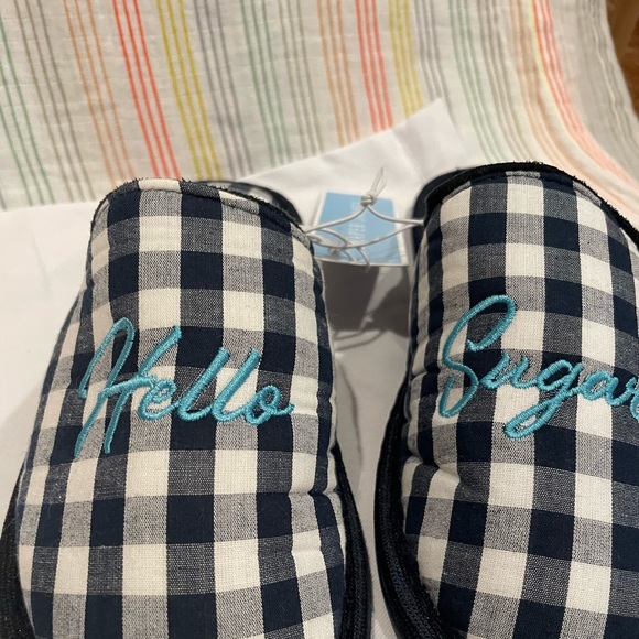 Draper James Gingham Slippers Navy Blue Hello Sugar Aubrey NWT - Picture 3 of 5